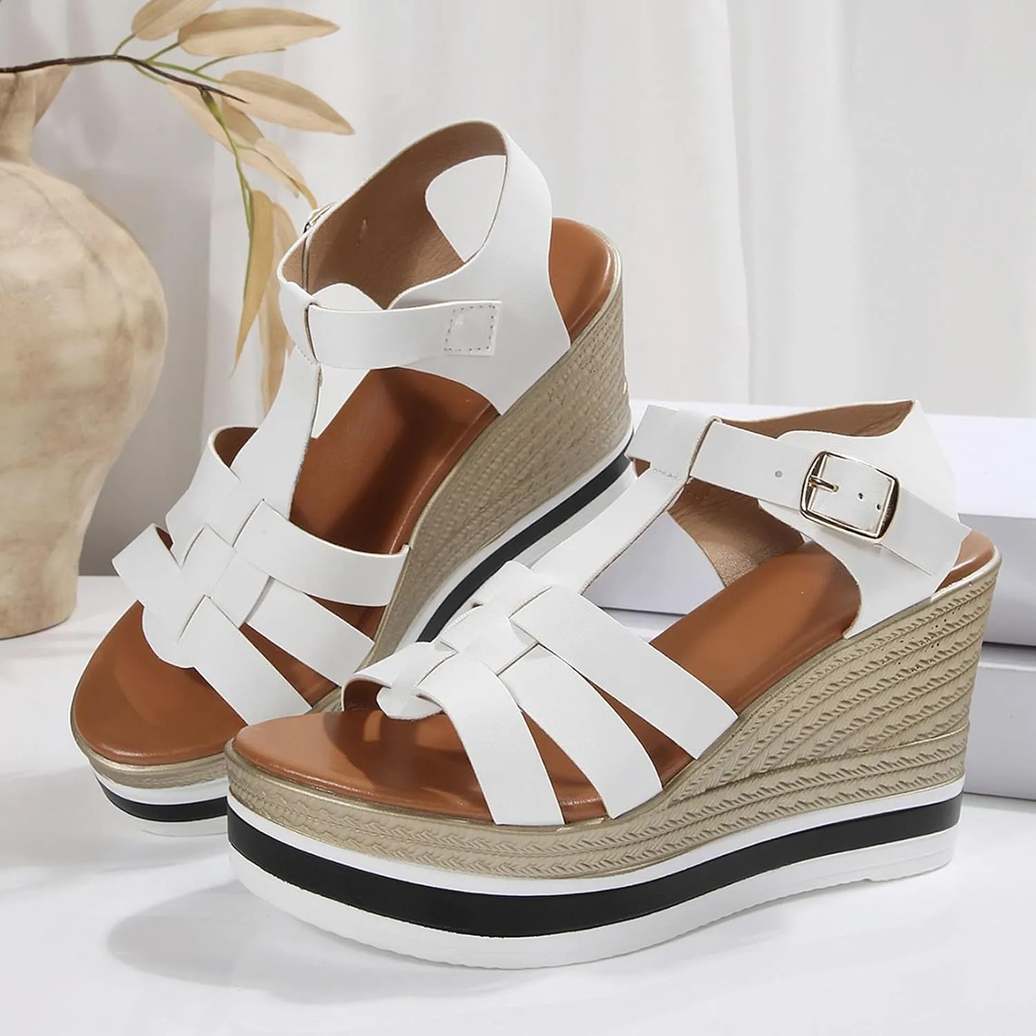Womens Wedge Sandals Women's Platform Wedge Sandals Comfortable Casual Slip on Sandal Arch Support Beach Summer