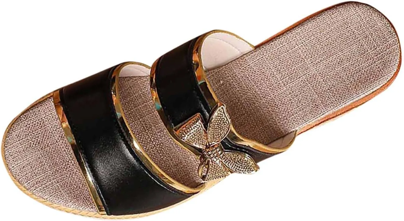 Women's Wedge Slides Summer Dressy Sandals Cute Bowknot Open Toe Platform Slip On Beach Essential Sandles Shoes New