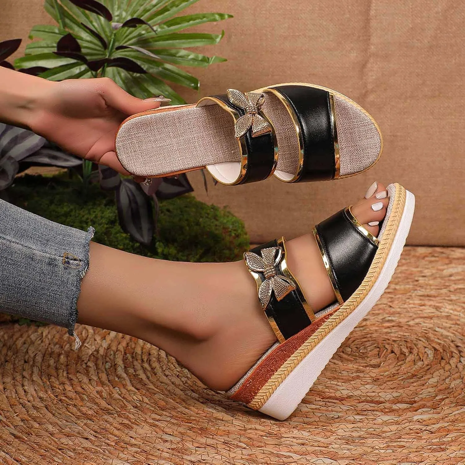 Women's Wedge Slides Summer Dressy Sandals Cute Bowknot Open Toe Platform Slip On Beach Essential Sandles Shoes New