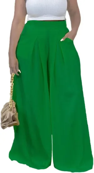 Women's Wide Leg Long Palazzo Pants High Waist Loose Fit Casual Flowy Pants Trousers with Pockets