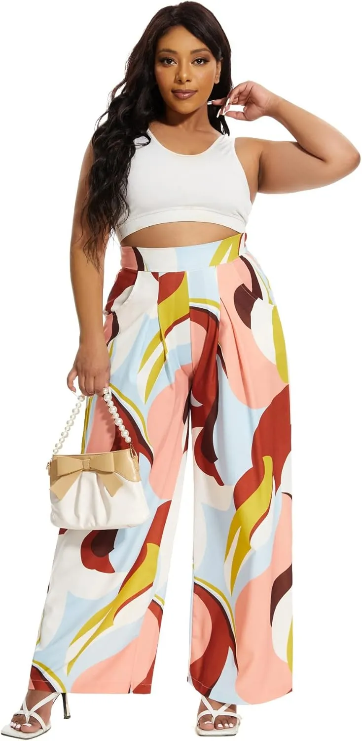 Women's Wide Leg Long Palazzo Pants High Waist Loose Fit Casual Flowy Pants Trousers with Pockets