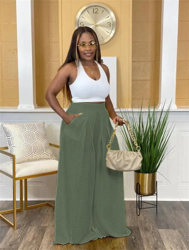 Women's Wide Leg Long Palazzo Pants High Waist Loose Fit Casual Flowy Pants Trousers with Pockets