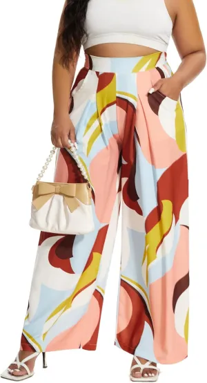 Women's Wide Leg Long Palazzo Pants High Waist Loose Fit Casual Flowy Pants Trousers with Pockets