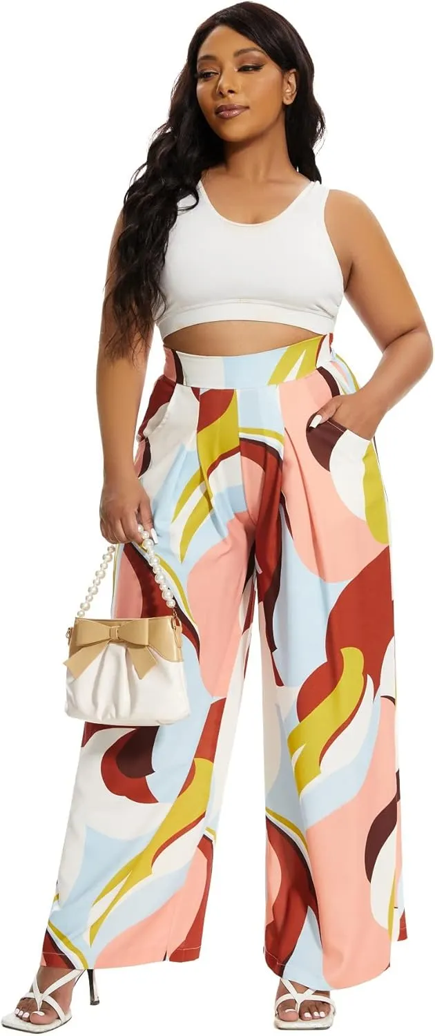Women's Wide Leg Long Palazzo Pants High Waist Loose Fit Casual Flowy Pants Trousers with Pockets