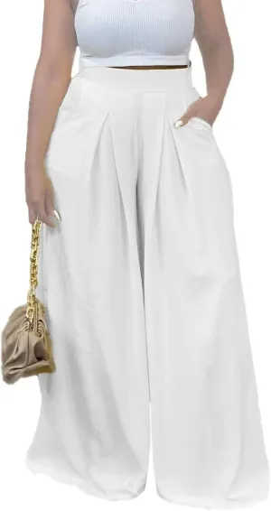 Women's Wide Leg Long Palazzo Pants High Waist Loose Fit Casual Flowy Pants Trousers with Pockets
