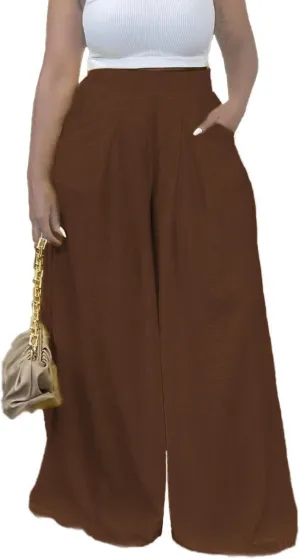 Women's Wide Leg Long Palazzo Pants High Waist Loose Fit Casual Flowy Pants Trousers with Pockets