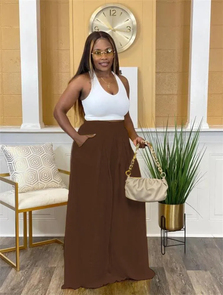 Women's Wide Leg Long Palazzo Pants High Waist Loose Fit Casual Flowy Pants Trousers with Pockets