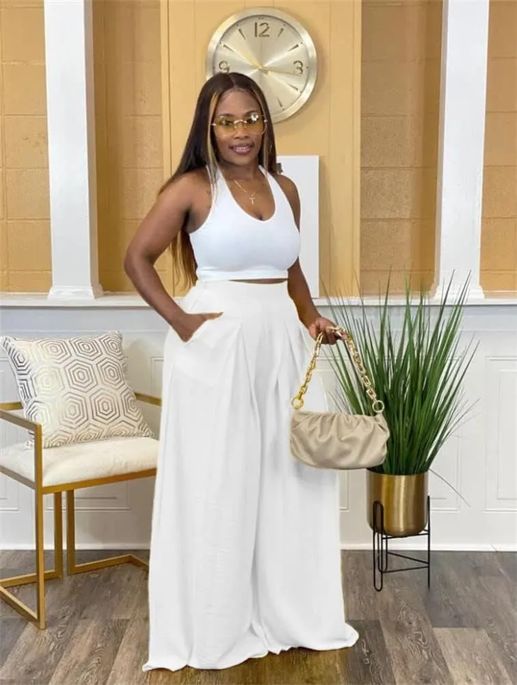 Women's Wide Leg Long Palazzo Pants High Waist Loose Fit Casual Flowy Pants Trousers with Pockets