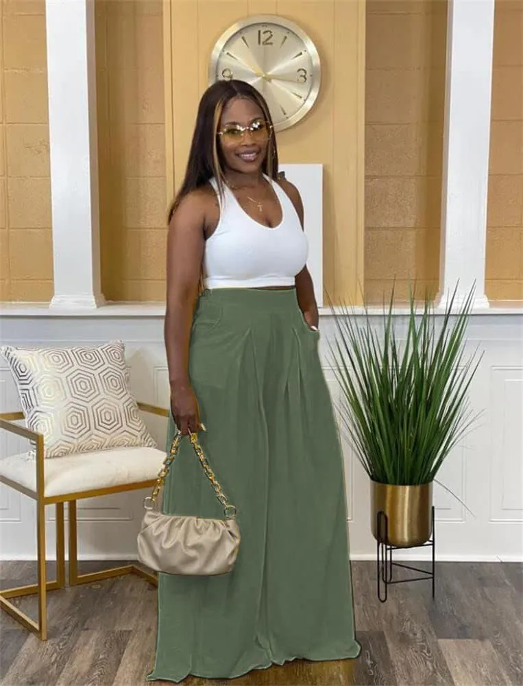 Women's Wide Leg Long Palazzo Pants High Waist Loose Fit Casual Flowy Pants Trousers with Pockets