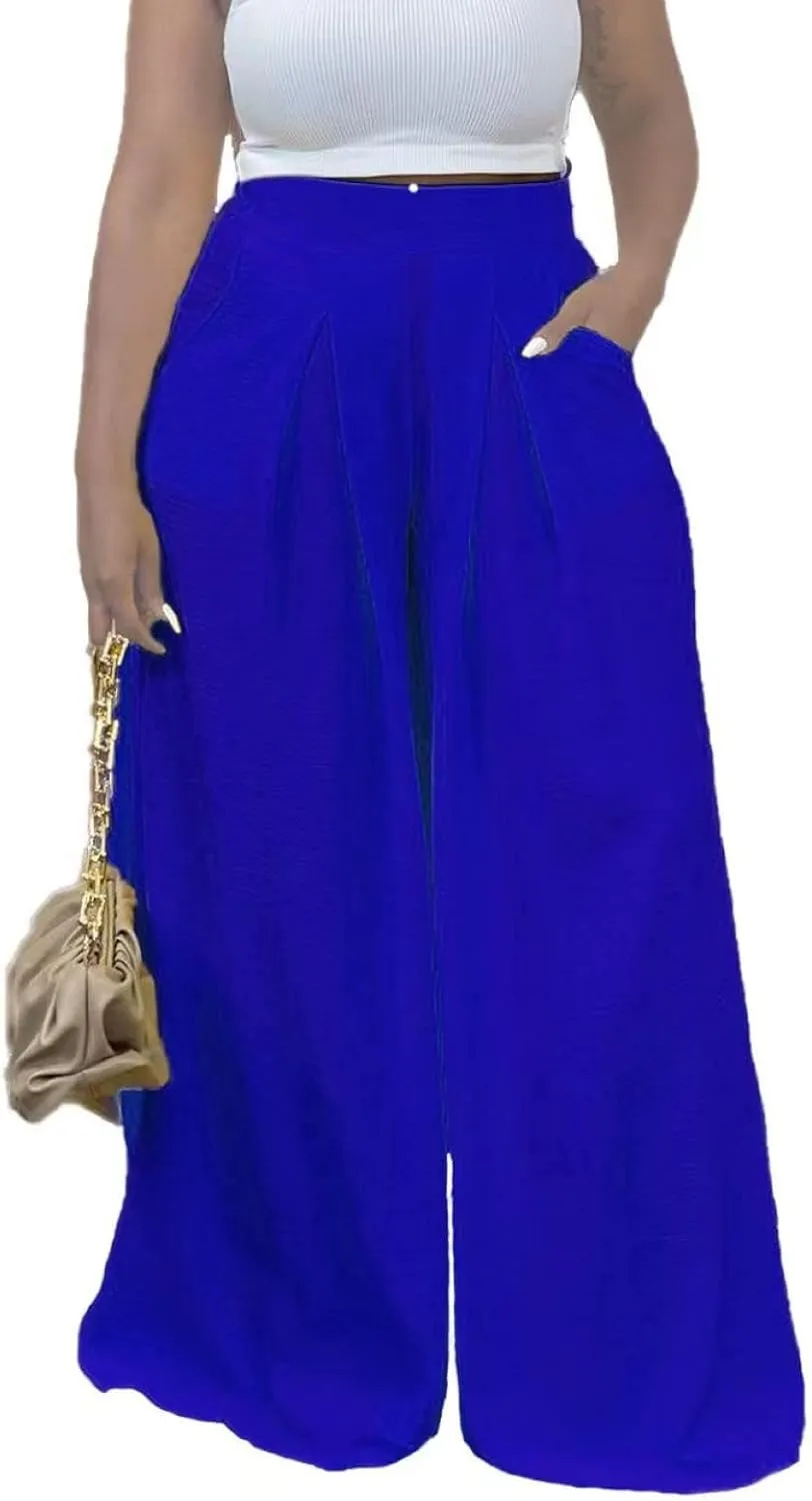 Women's Wide Leg Long Palazzo Pants High Waist Loose Fit Casual Flowy Pants Trousers with Pockets