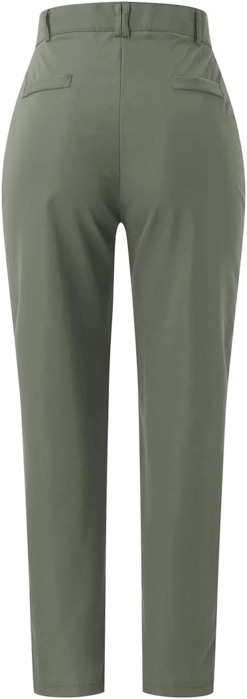 Work Pants for Women High Waist Straight Leg Stretchy Business Office Dressy Casual Trousers Slacks with Pockets