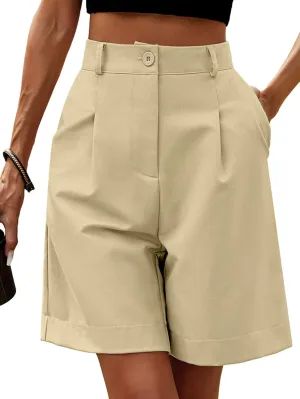 YKR Bermuda Shorts for Women Dressy Elastic High Waisted Knee Length Shorts Casual with Pockets