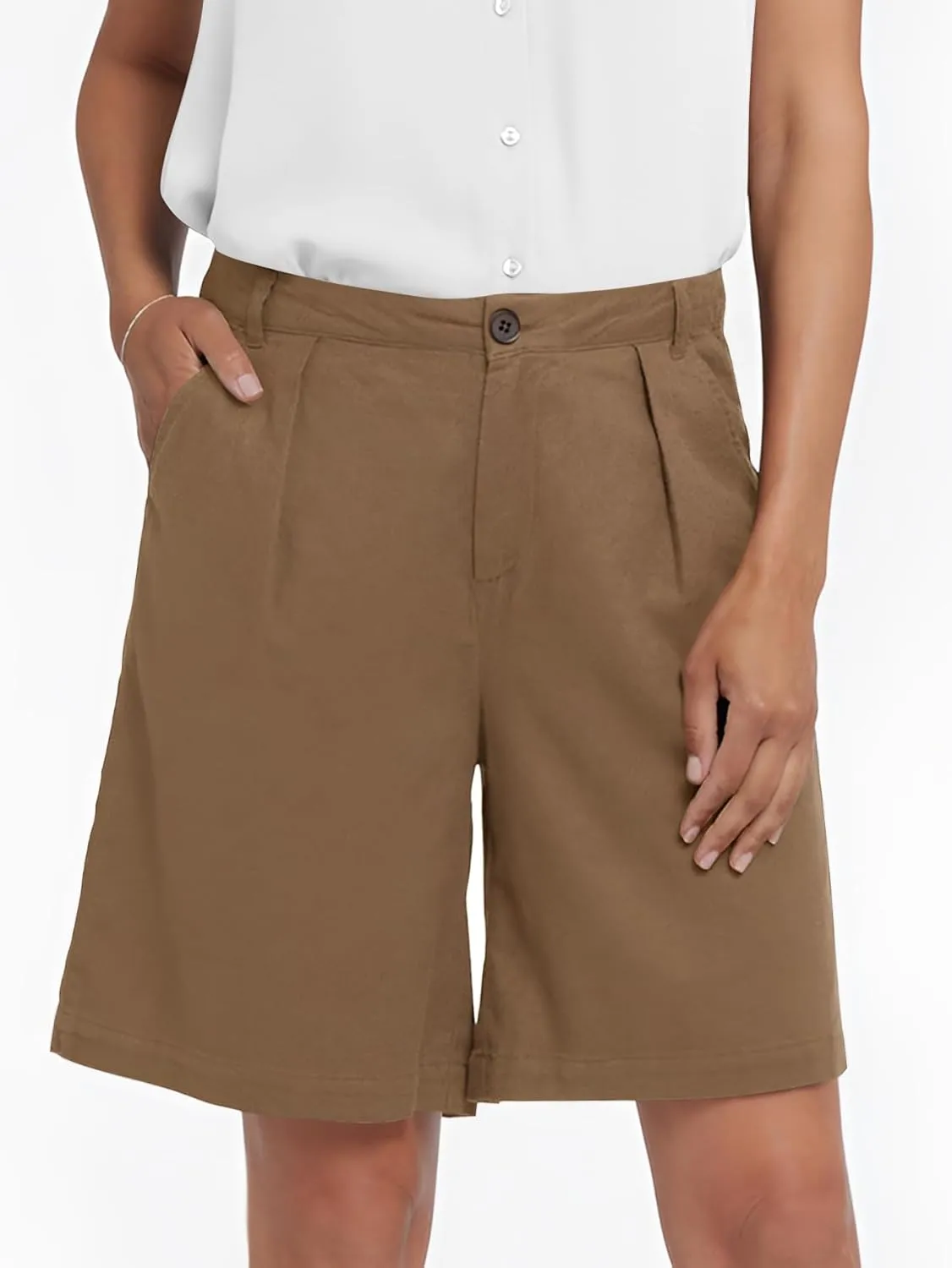 YKR Bermuda Shorts for Women Dressy Elastic High Waisted Knee Length Shorts Casual with Pockets