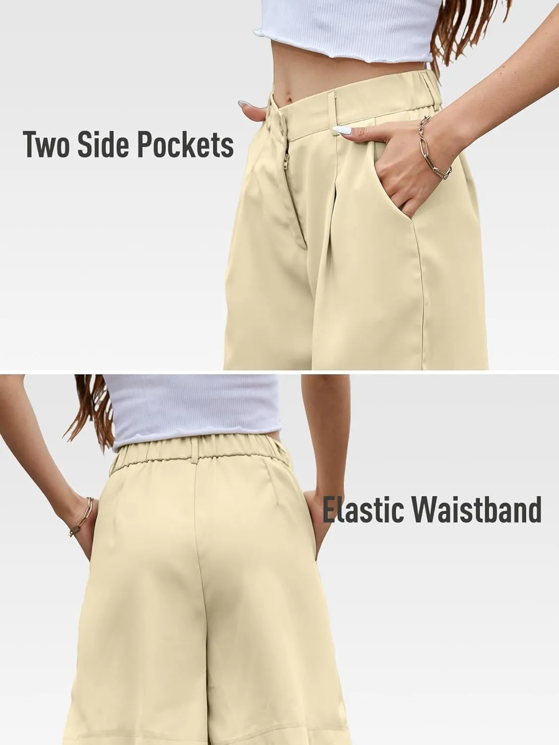 YKR Bermuda Shorts for Women Dressy Elastic High Waisted Knee Length Shorts Casual with Pockets