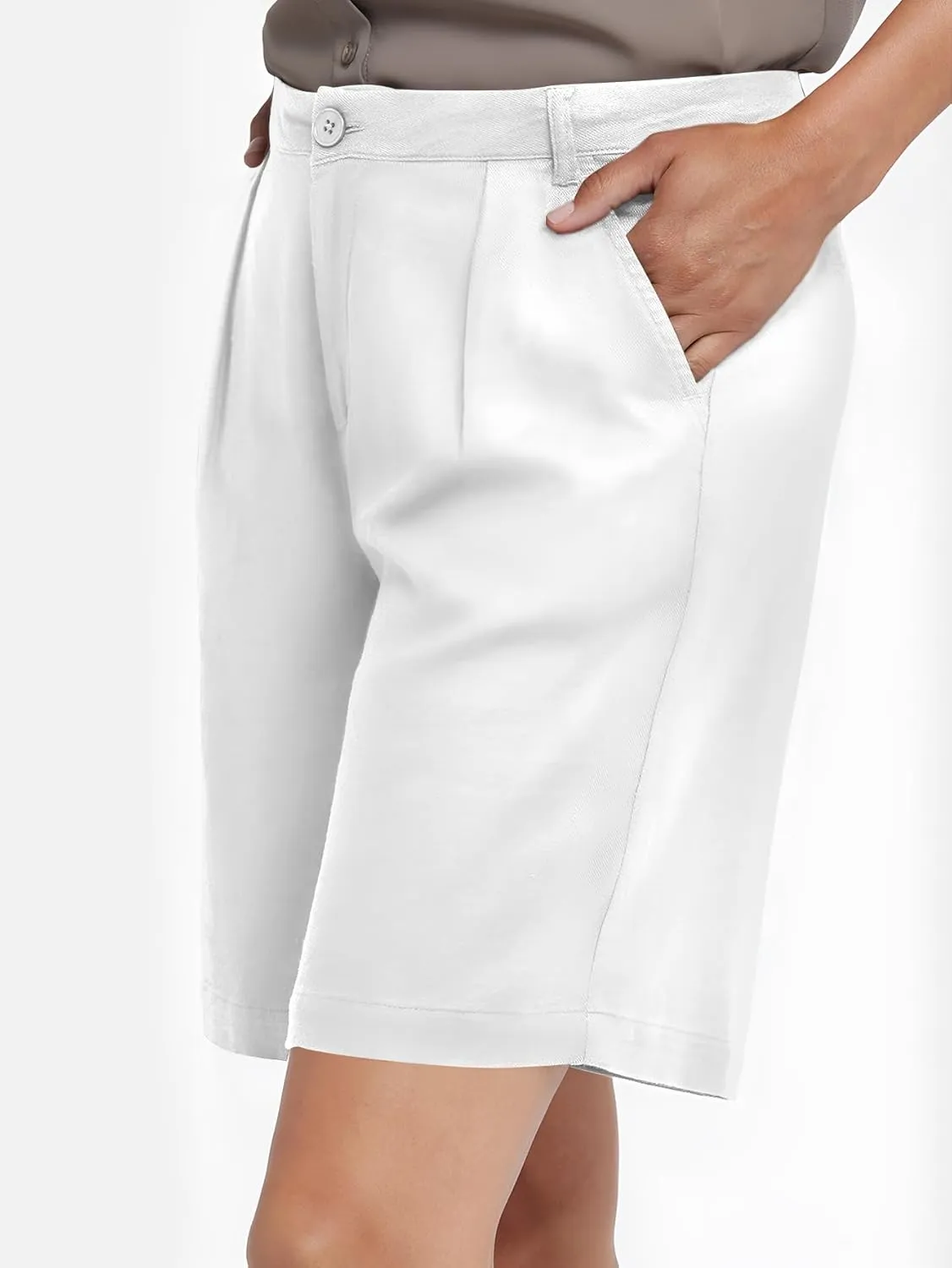 YKR Bermuda Shorts for Women Dressy Elastic High Waisted Knee Length Shorts Casual with Pockets
