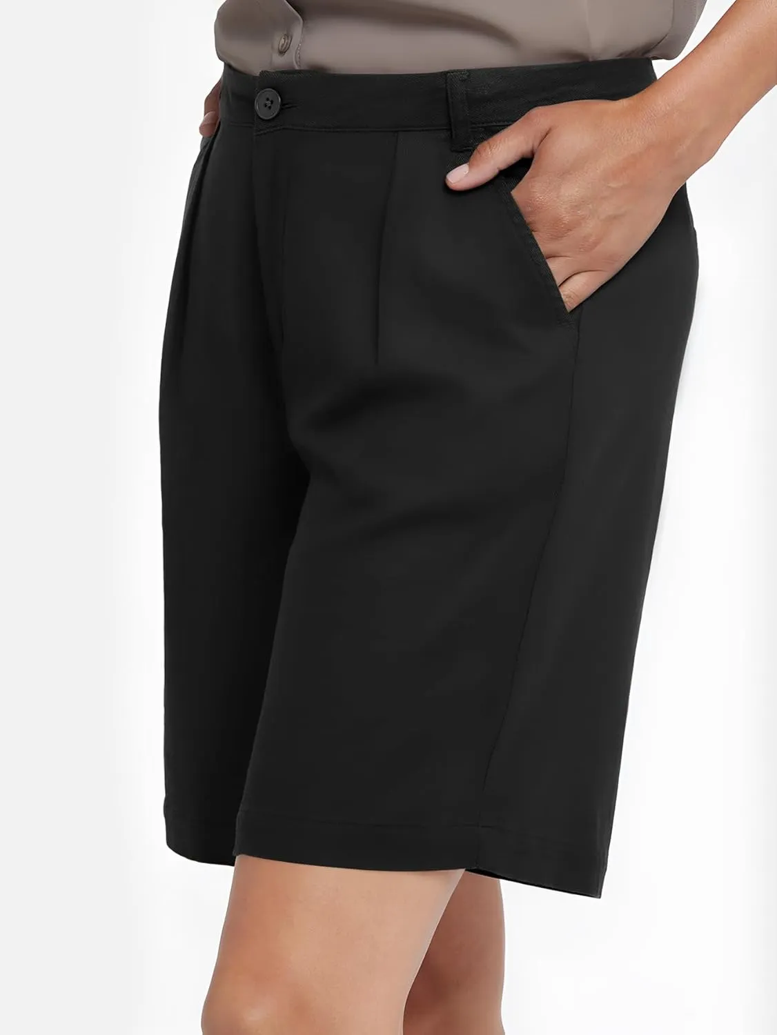 YKR Bermuda Shorts for Women Dressy Elastic High Waisted Knee Length Shorts Casual with Pockets