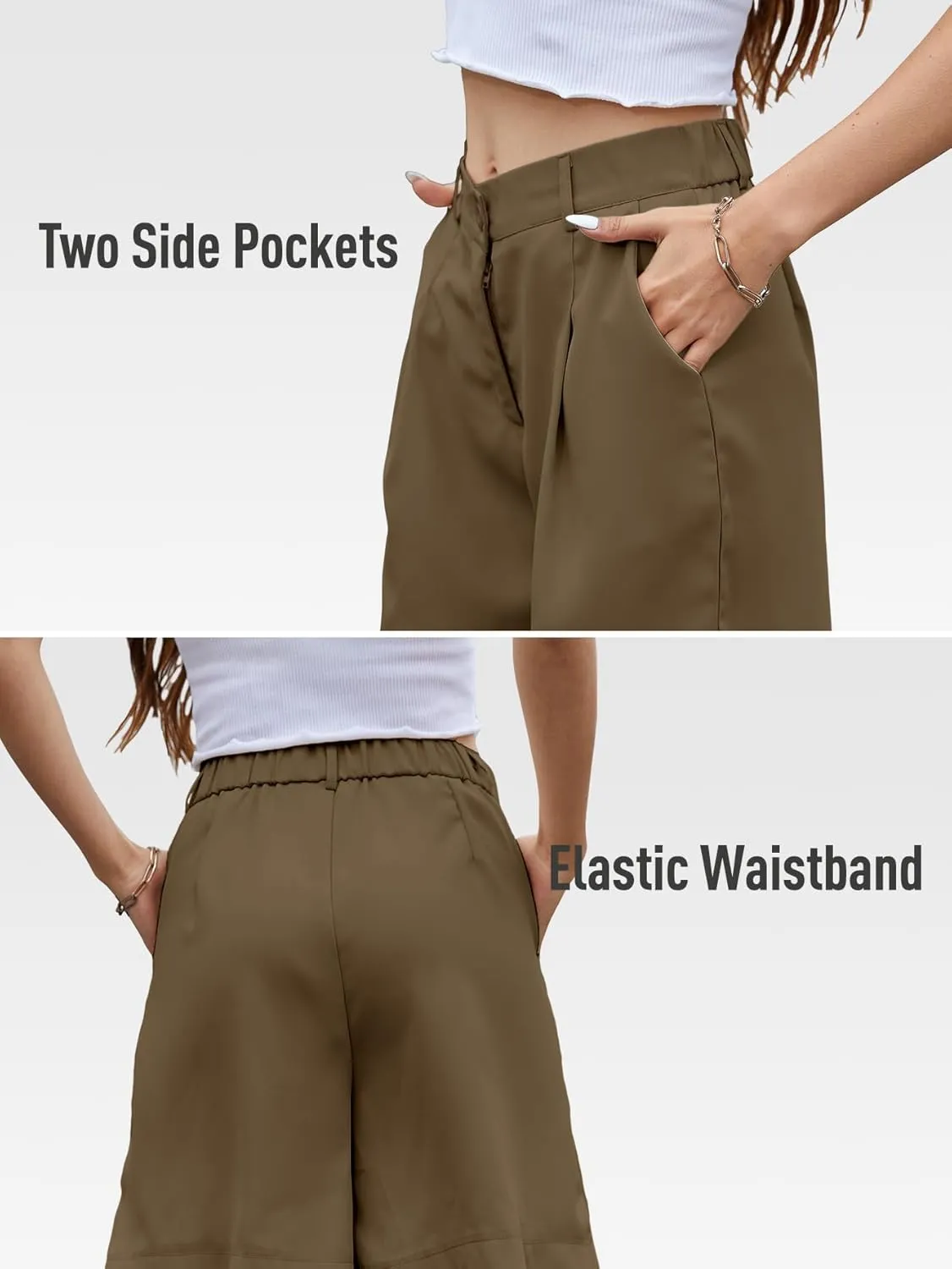 YKR Bermuda Shorts for Women Dressy Elastic High Waisted Knee Length Shorts Casual with Pockets