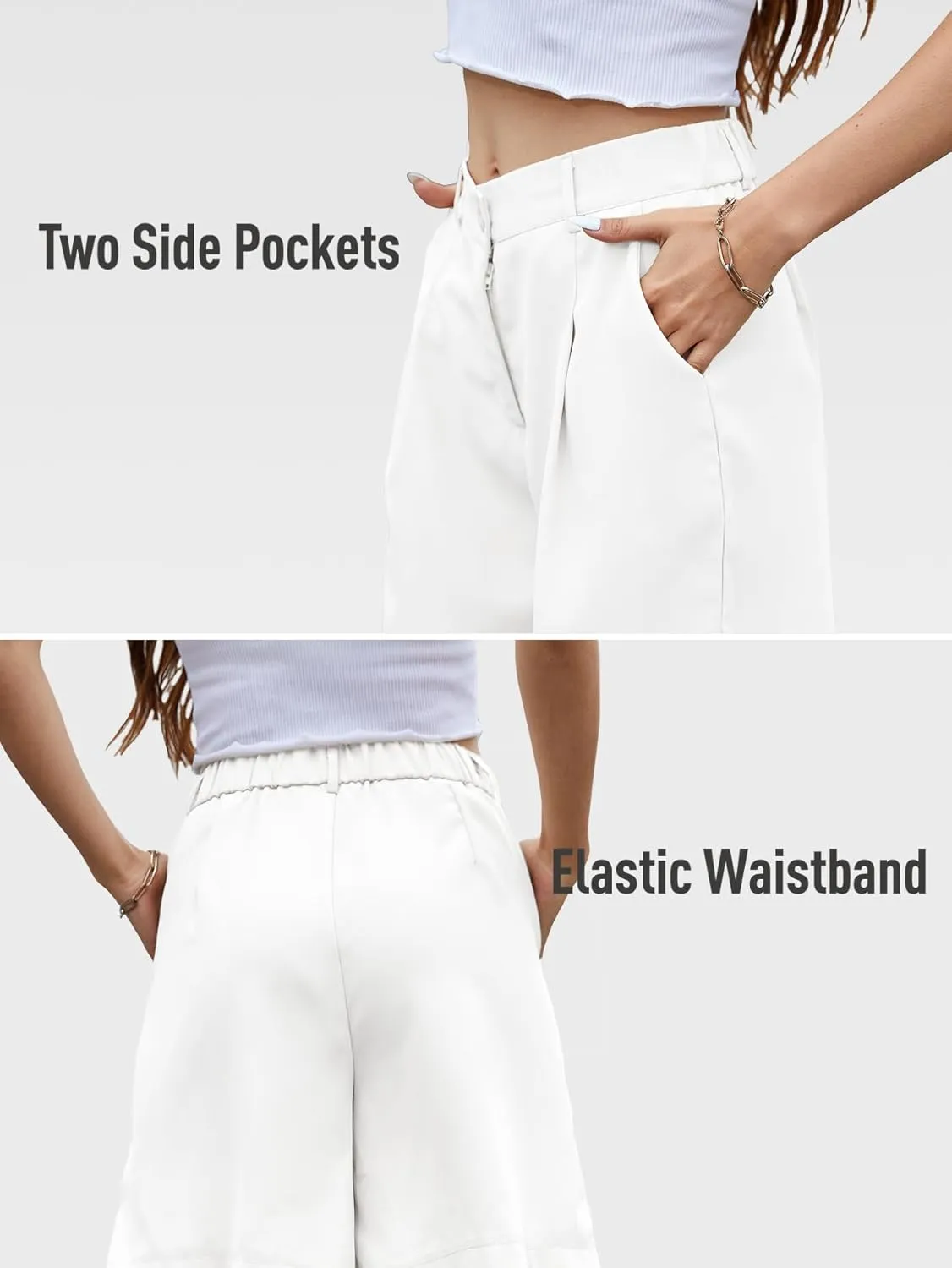 YKR Bermuda Shorts for Women Dressy Elastic High Waisted Knee Length Shorts Casual with Pockets