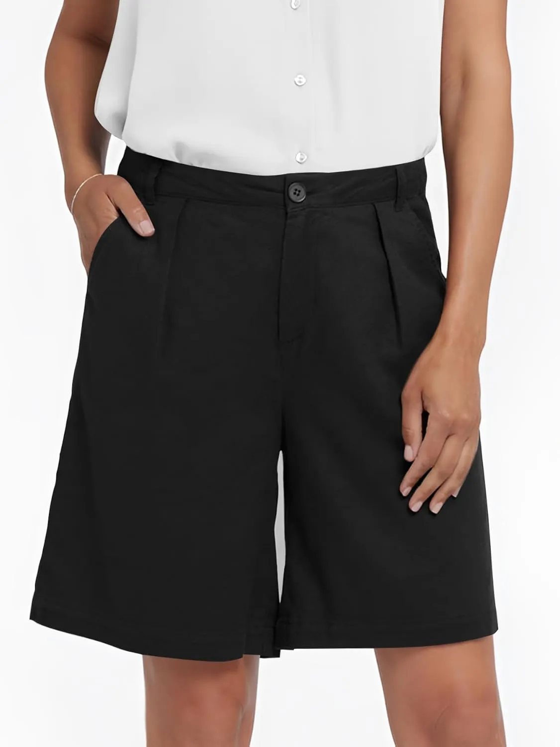 YKR Bermuda Shorts for Women Dressy Elastic High Waisted Knee Length Shorts Casual with Pockets
