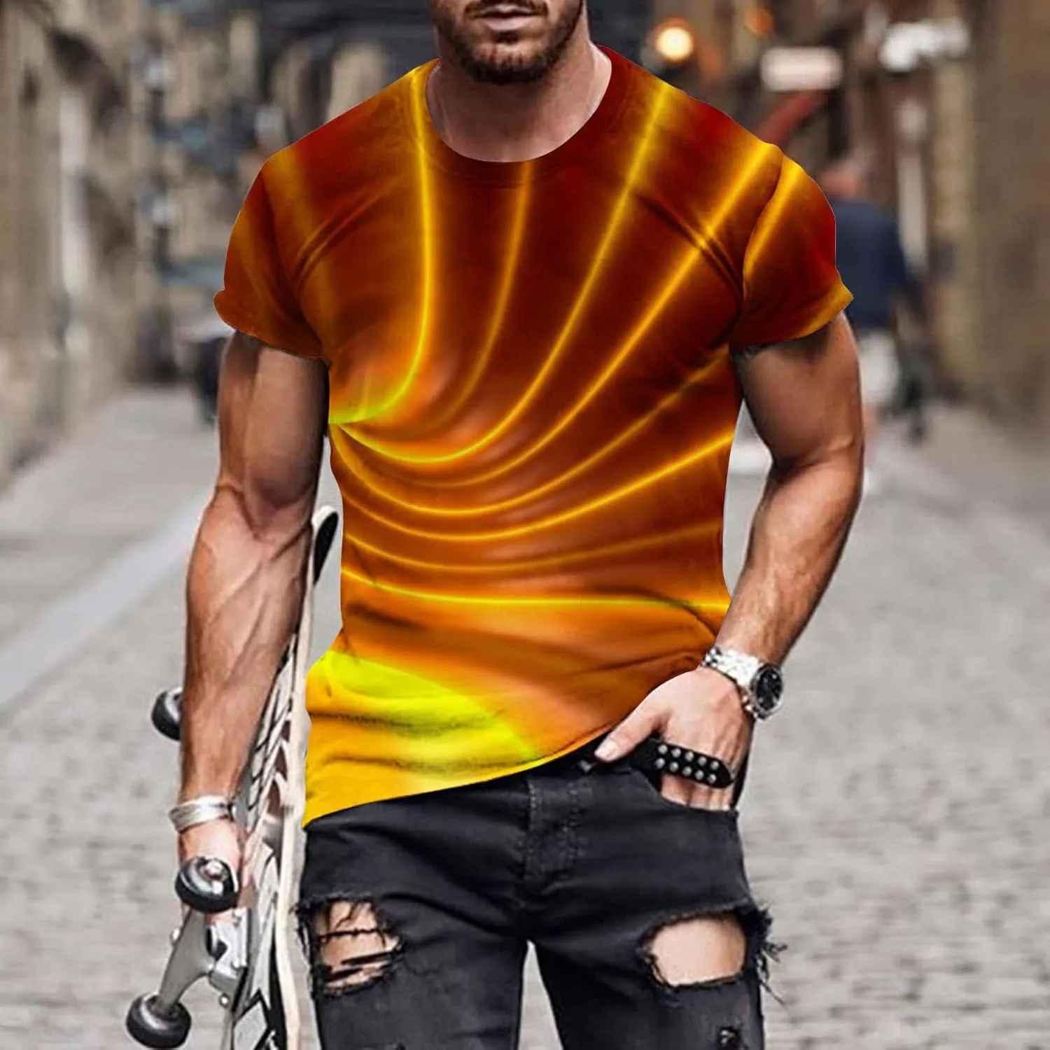 Ymosrh Men's Casual Tees Graphic Tees Casual Short Sleeve T-Shirts Soft Tee Shirts Lightweight Summer Shirts Short, M-6XL