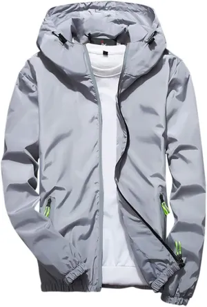 Ymosrh Men's Coats and Jackets Lightweight Windbreaker Casual Refleciton Zip Up Jackets with Hood Rain Jacket, M-7XL