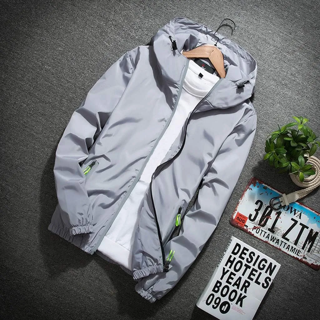 Ymosrh Men's Coats and Jackets Lightweight Windbreaker Casual Refleciton Zip Up Jackets with Hood Rain Jacket, M-7XL