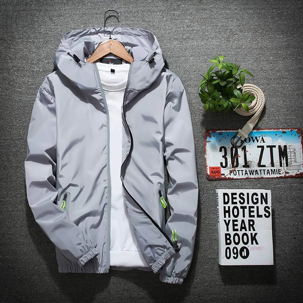 Ymosrh Men's Coats and Jackets Lightweight Windbreaker Casual Refleciton Zip Up Jackets with Hood Rain Jacket, M-7XL