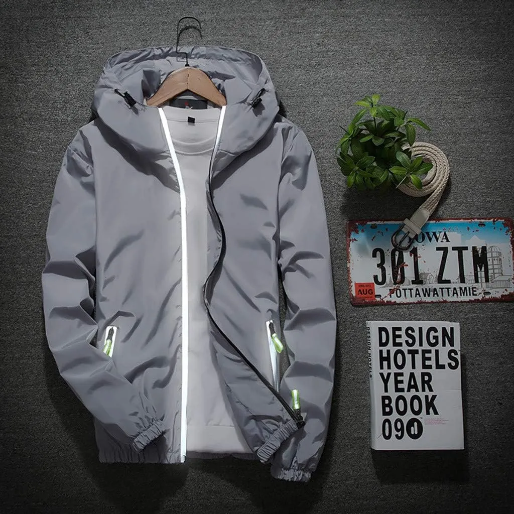 Ymosrh Men's Coats and Jackets Lightweight Windbreaker Casual Refleciton Zip Up Jackets with Hood Rain Jacket, M-7XL