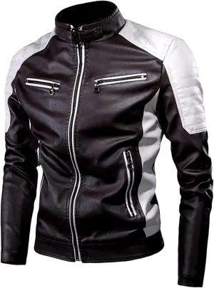 Ymosrh Mens Jackets Autumn Casual Long Sleeve Solid Stand Zipper Leather Jacket Top Rain Jackets for Men Waterproof