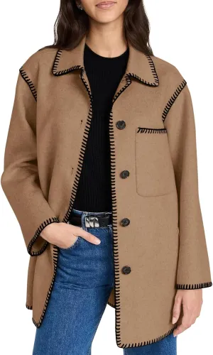 Yousify Women's Fall Winter Jackets 2024 Trendy Warm Mid Length Wool Pea Coat Casual Lapel Plus Size Jackets