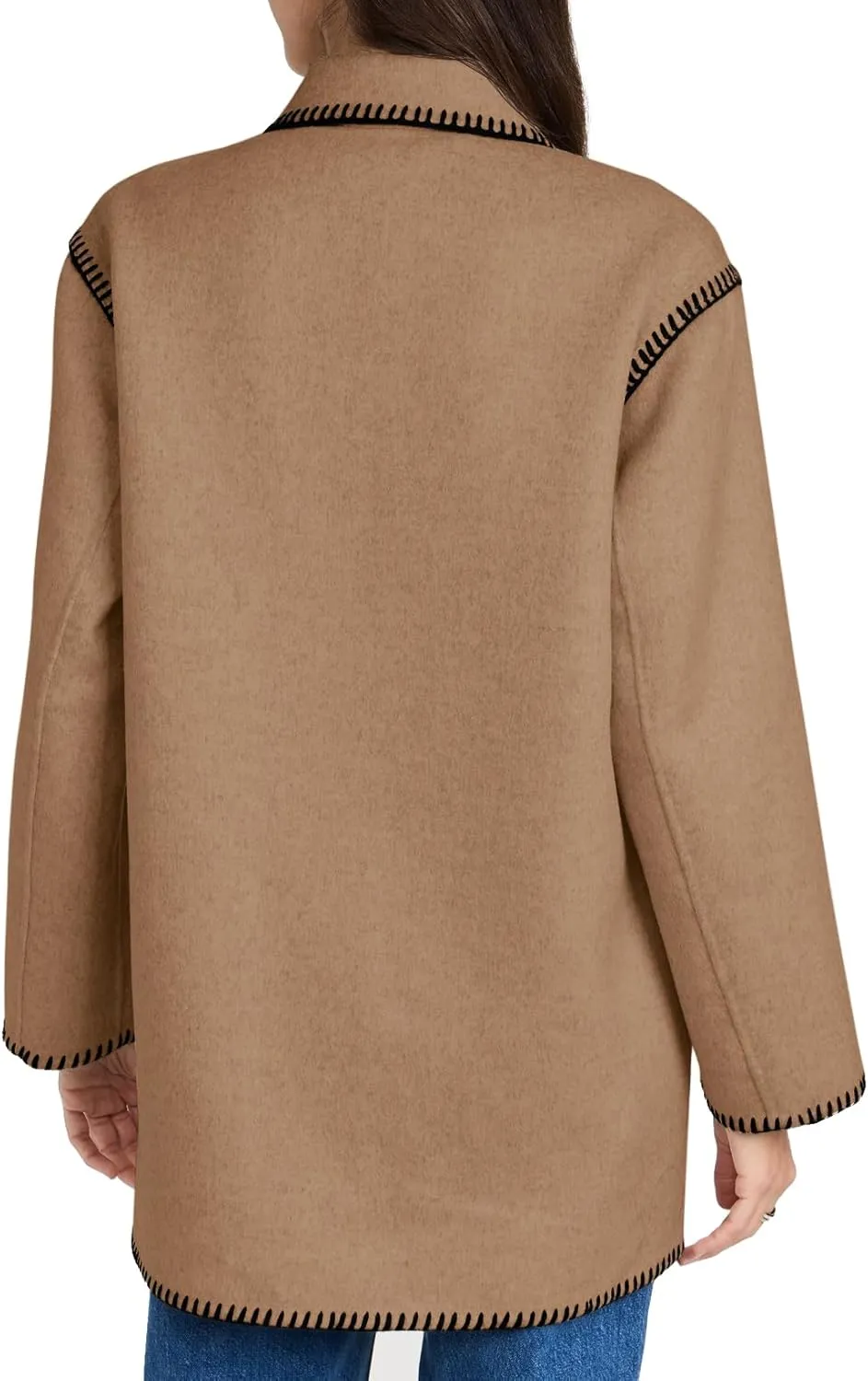 Yousify Women's Fall Winter Jackets 2024 Trendy Warm Mid Length Wool Pea Coat Casual Lapel Plus Size Jackets