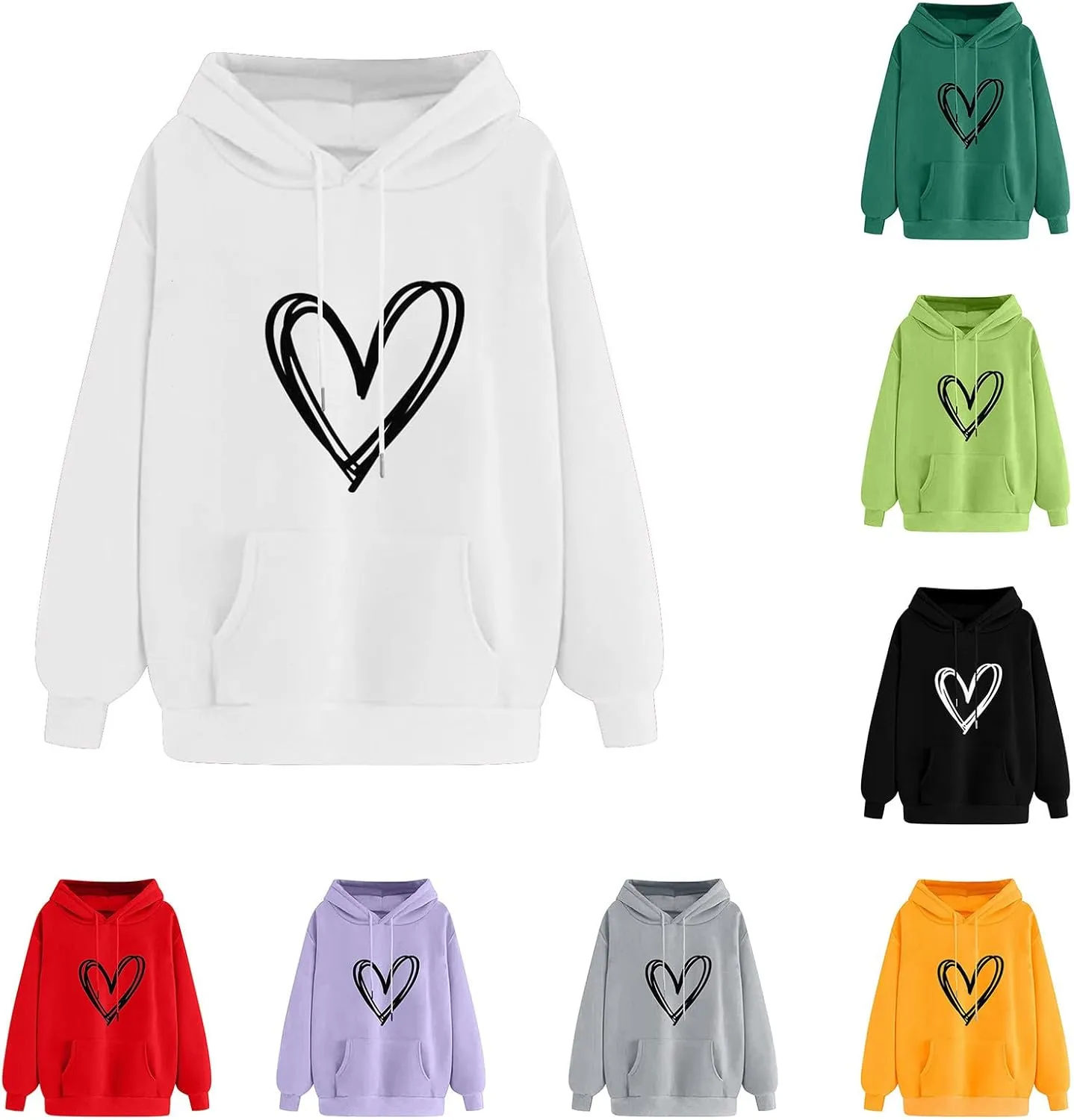YRAETENM Heart Hoodies for Women Valentine's Day Drawstring Long Sleeve Sweatshirts Cute Holiday Pullover Tops with Pockets