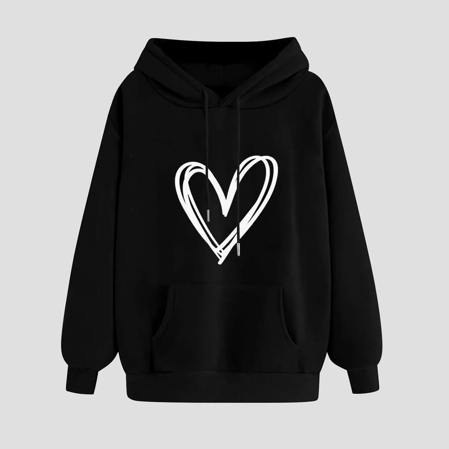 YRAETENM Heart Hoodies for Women Valentine's Day Drawstring Long Sleeve Sweatshirts Cute Holiday Pullover Tops with Pockets