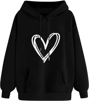 YRAETENM Heart Hoodies for Women Valentine's Day Drawstring Long Sleeve Sweatshirts Cute Holiday Pullover Tops with Pockets