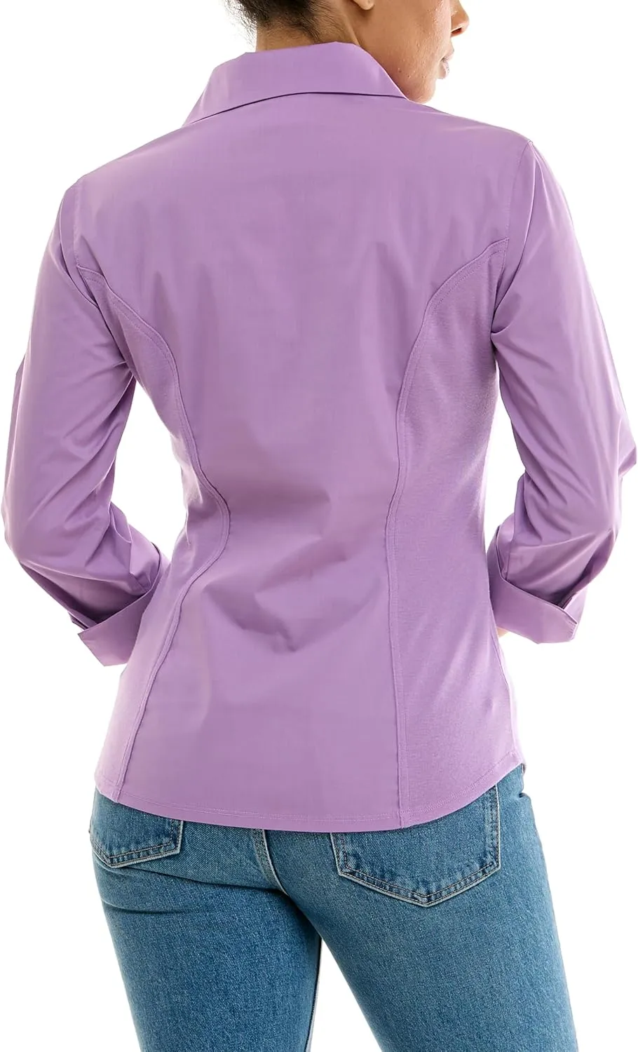 Zac & Rachel Women's 3/4 Cuff Sleeve Button Down Top with Ribbed Knit Inserts for a Comfortable Fit