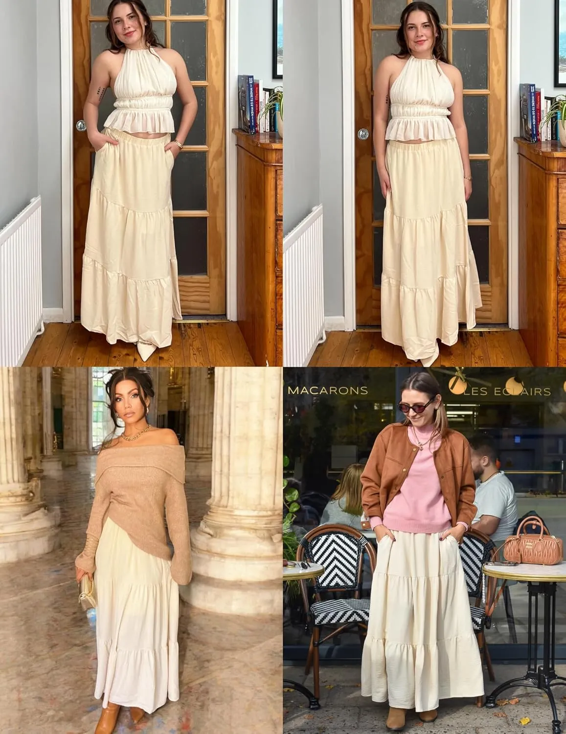 Zeagoo Skirts for Women Summer Boho Casual Maxi Flowy Elastic High Waist A-Line Tiered Swing Floral Long Skirts with Pockets