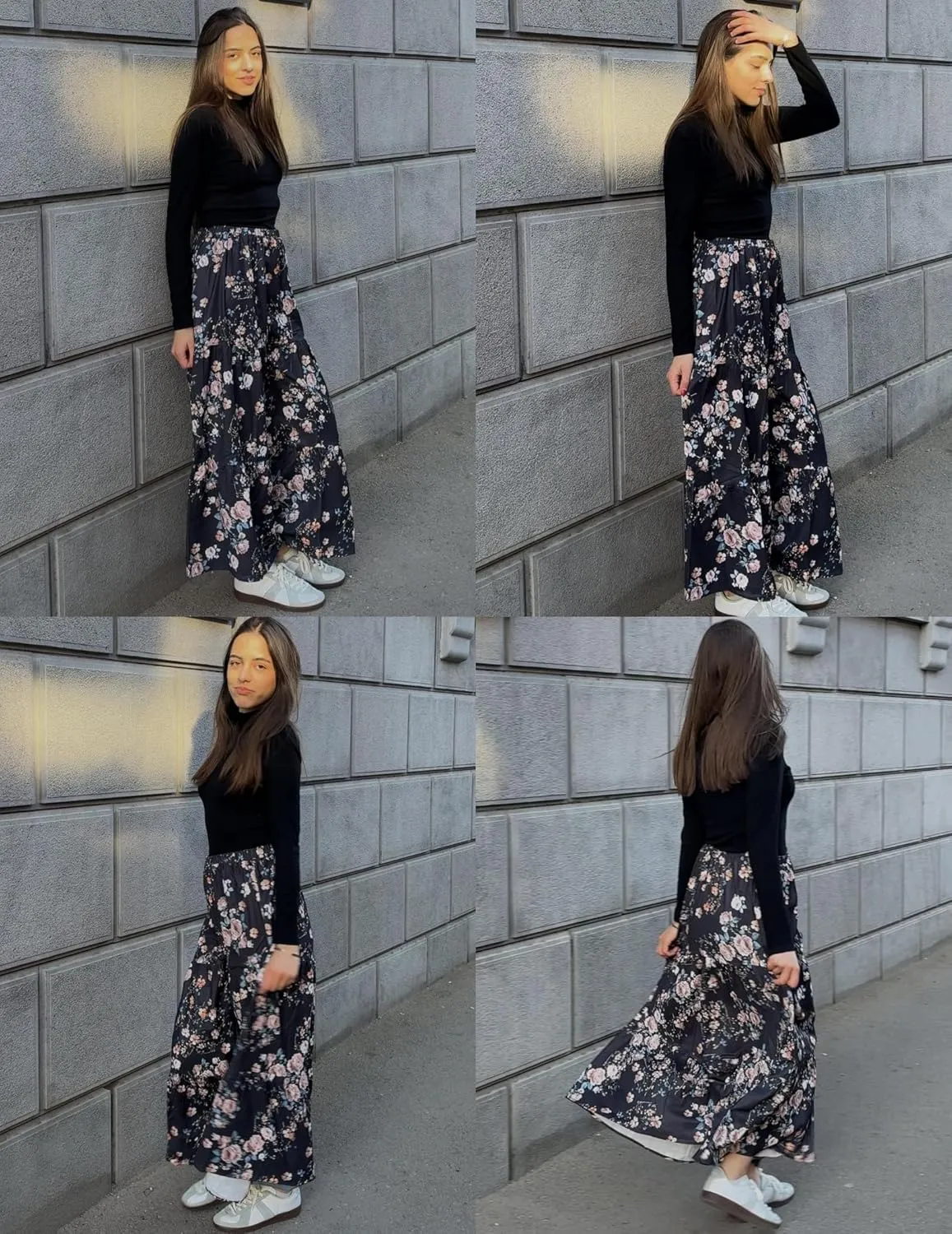 Zeagoo Skirts for Women Summer Boho Casual Maxi Flowy Elastic High Waist A-Line Tiered Swing Floral Long Skirts with Pockets