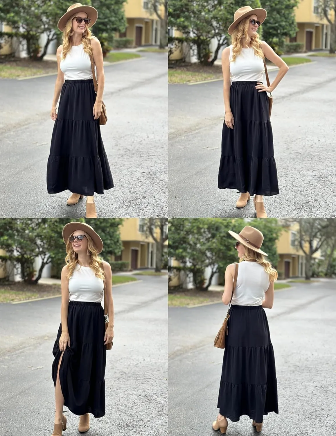 Zeagoo Skirts for Women Summer Boho Casual Maxi Flowy Elastic High Waist A-Line Tiered Swing Floral Long Skirts with Pockets
