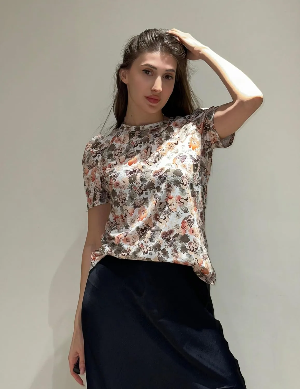 Zeagoo Summer Blouses for Women Puff Sleeve Tops Boho Floral Crew Neck Tunic Shirts Trendy Clothes