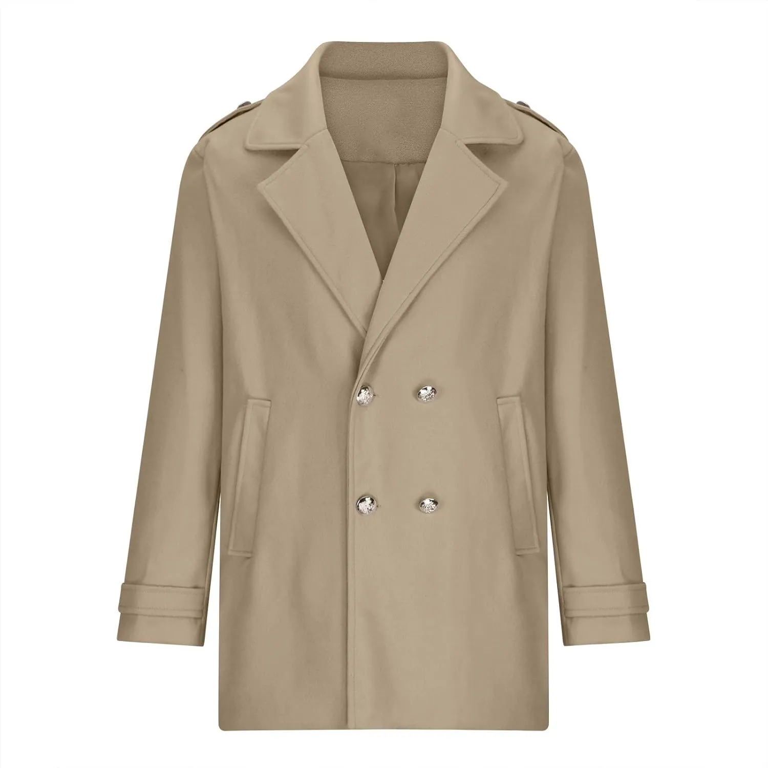 Zeiyignr Mens Double Breasted Trench Coat Casual Lapel Collar Business Winter Long Overcoats Wool Blend Pea Coat Windbreaker