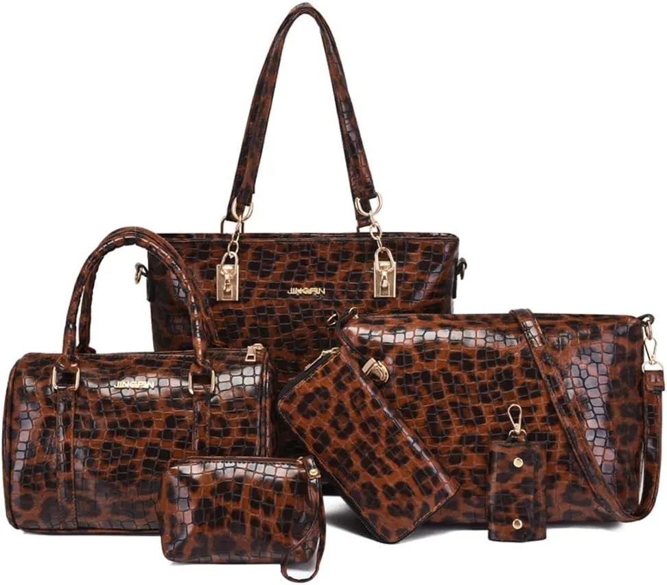ZiMing 6Pcs Handbags and Purse Set for Women PU Leather Shoulder Tote Bag Crossbody Bag Satchel Top Handle Handbag Bag Wallet