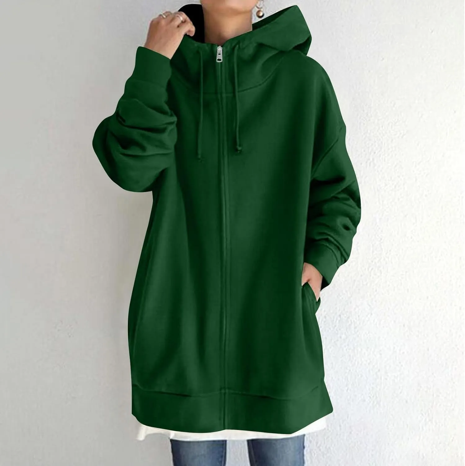 Zip Up Hoodie Women Fashion Tunic Hoodies Winter Fleece Pullover Hoodies 2024 Fall Long Jackets with Pockets