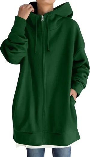 Zip Up Hoodie Women Fashion Tunic Hoodies Winter Fleece Pullover Hoodies 2024 Fall Long Jackets with Pockets