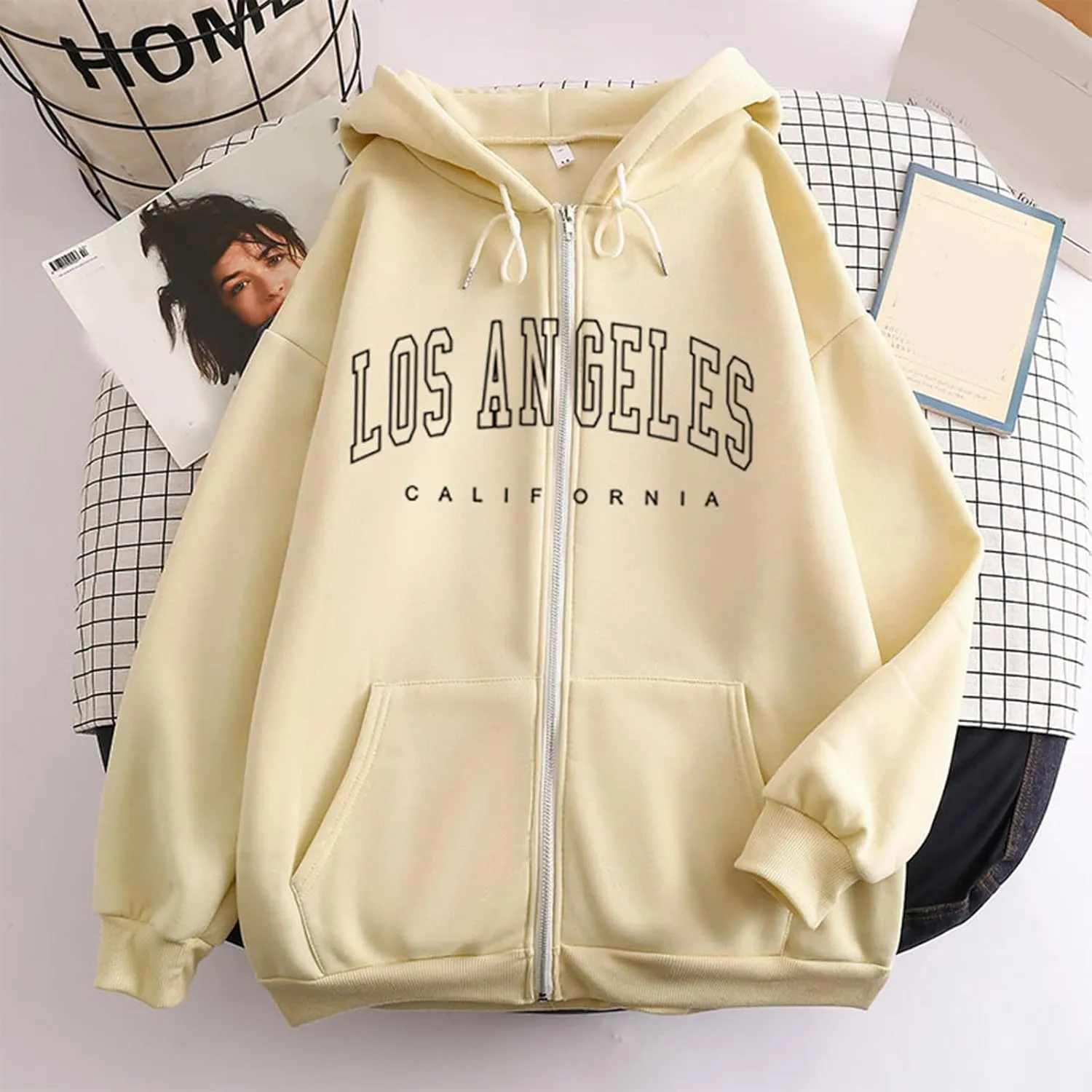 Zip Up Hoodies for Teen Girls Los Angeles Sweatshirt with Hood Full Zipper Hoodies Pullover Long Sleeve Tops with Pockets