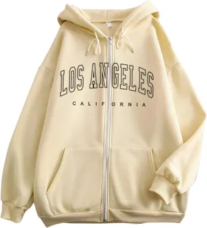 Zip Up Hoodies for Teen Girls Los Angeles Sweatshirt with Hood Full Zipper Hoodies Pullover Long Sleeve Tops with Pockets