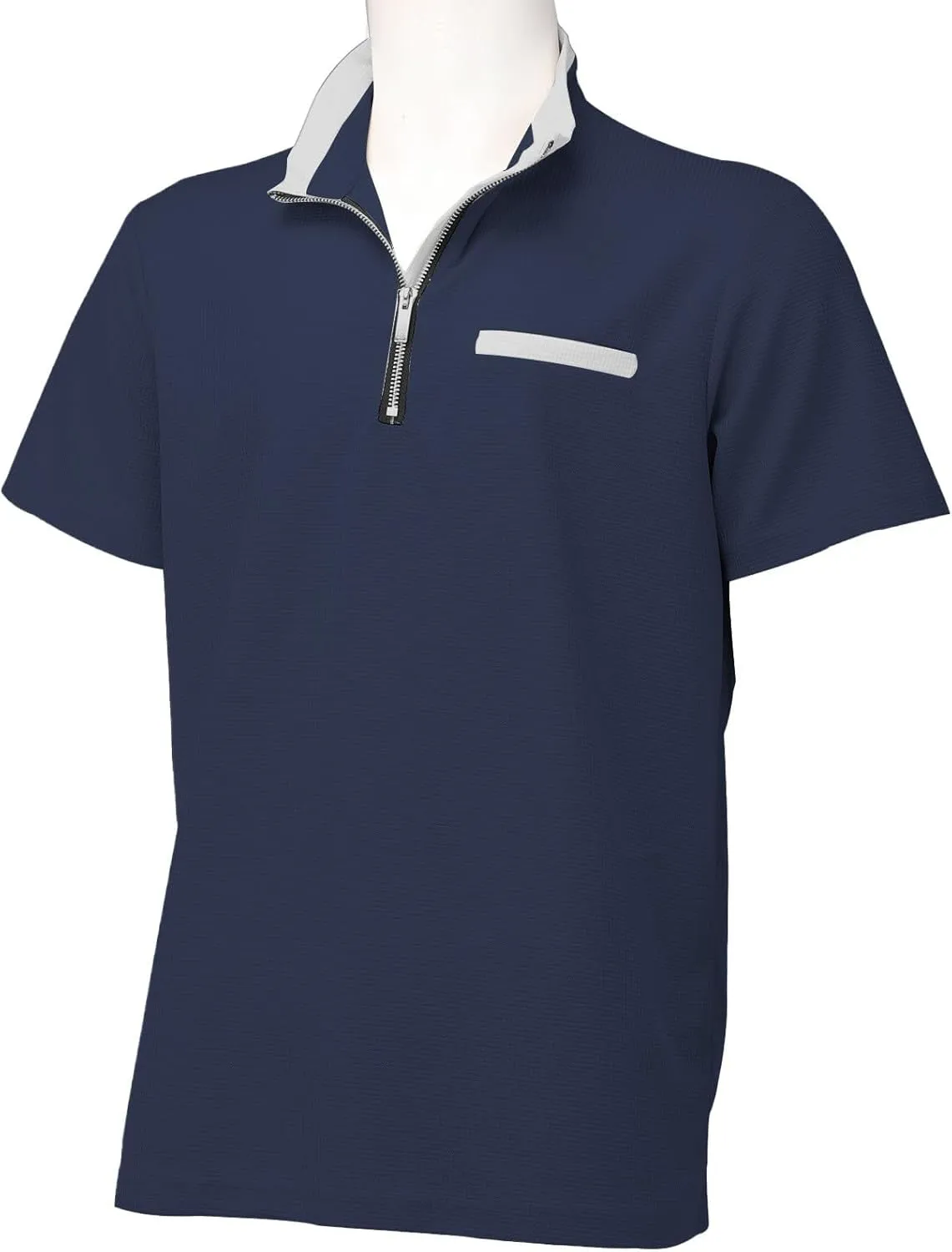 Zipper Henley Shirt for Men Fashion Solid Color Stand Collar Short Sleeve T Shirt Textured Classic Work Golf Shirts